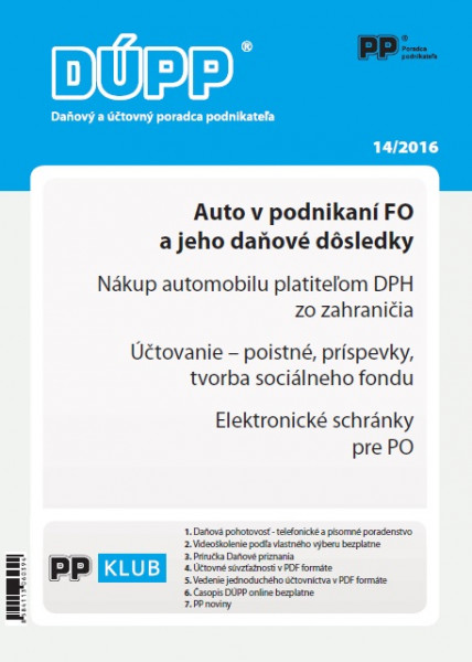 DUPP 14/2016 Auto v podnikaní FO a jeho daňové dôsledky