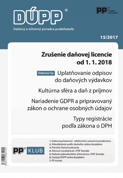 DUPP 15/2017 Zrušenie daňovej licencie od 1. 1. 2018