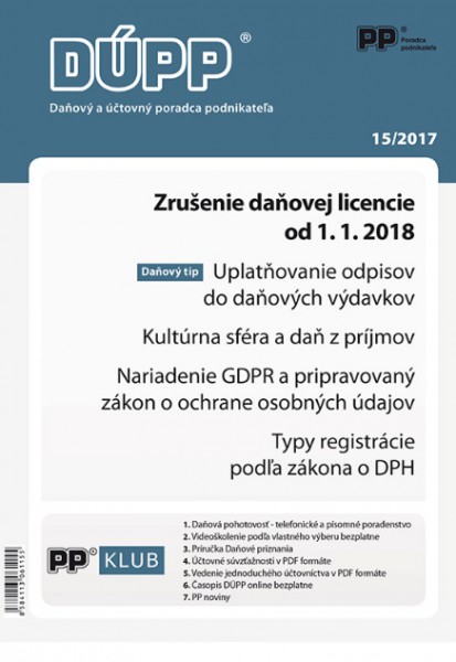 DUPP 15/2017 Zrušenie daňovej licencie od 1. 1. 2018 DUPP 15/2017 Zrušenie daňovej licencie od 1. 1. 2018