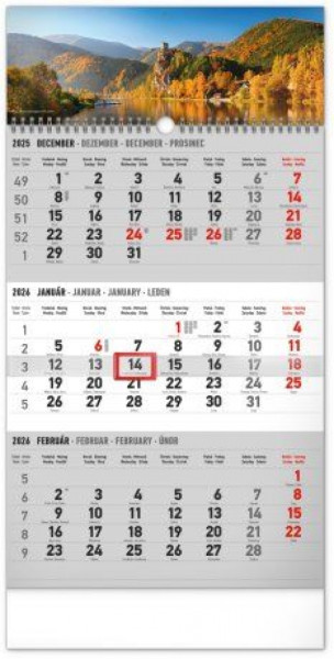 NOTIQUE Nástenný kalendár 3-mesačný Krajina sivý – so slovenskými menami 2026, 29,5 x 43 cm NOTIQUE Nástenný kalendár 3-mesačný Krajina sivý – so slovenskými menami 2026, 29,5 x 43 cm