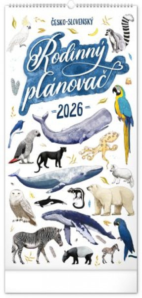 NOTIQUE Nástenný kalendár Rodinný plánovací Animalium CZ/SK 2026, 21 x 42 cm