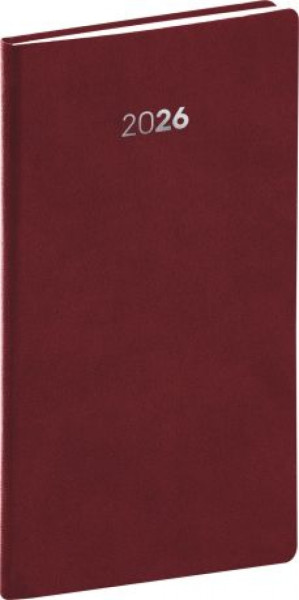 NOTIQUE Vreckový diár Balakon 2026, bordový, 9 x 15,5 cm