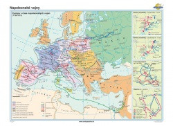 Napoleonské vojny - mapa (100x70 cm), nástenná, fóliovaná, lištovaná Napoleonské vojny - mapa (100x70 cm), nástenná, fóliovaná, lištovaná
