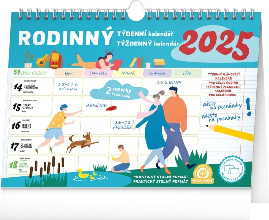 Týždenný rodinný plánovací kalendár s háčikom CZ/SK 2025, 30 × 21 cm Týždenný rodinný plánovací kalendár s háčikom CZ/SK 2025, 30 × 21 cm